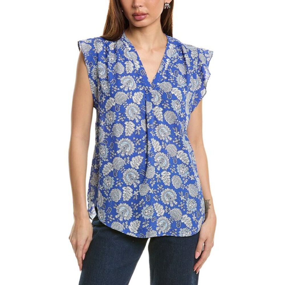 Vince Camuto Green Ruffled Notched Collar Blouse